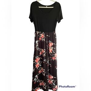 Women Short Sleeve Long Maxi Dress - Rose Black
